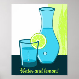 Blått glas & karaff - Vatten och citron! Poster