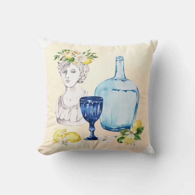 Blått glas och citroner kudde (Framsida)