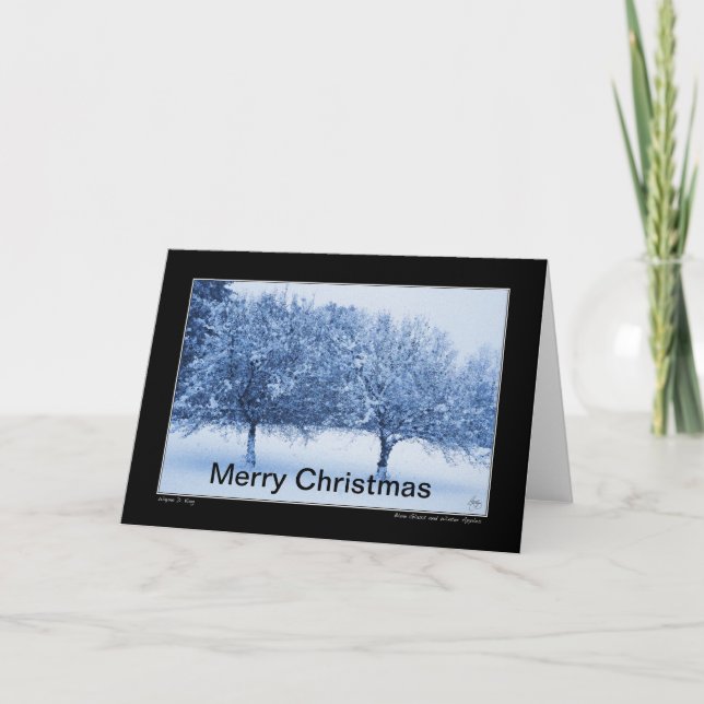 Blått glas och vinteräpplen julkort kort (Framsida)