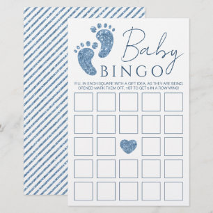 Blått Glitter Baby Feet Baby Shower Bingo Game Car