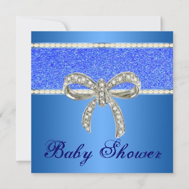 Blått Glitter Diamond Bow Baby Shower-inbjudan Inbjudningar (Framsida)
