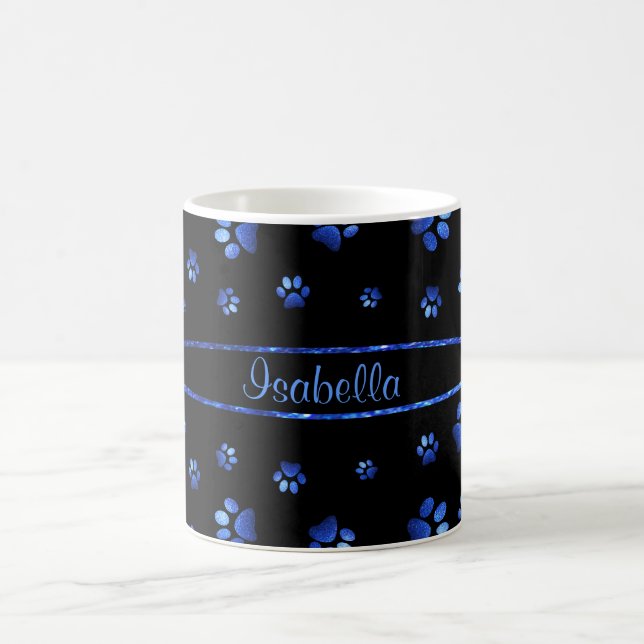 Blått glitter hund tass mönster Monogram Kaffemugg (Center)