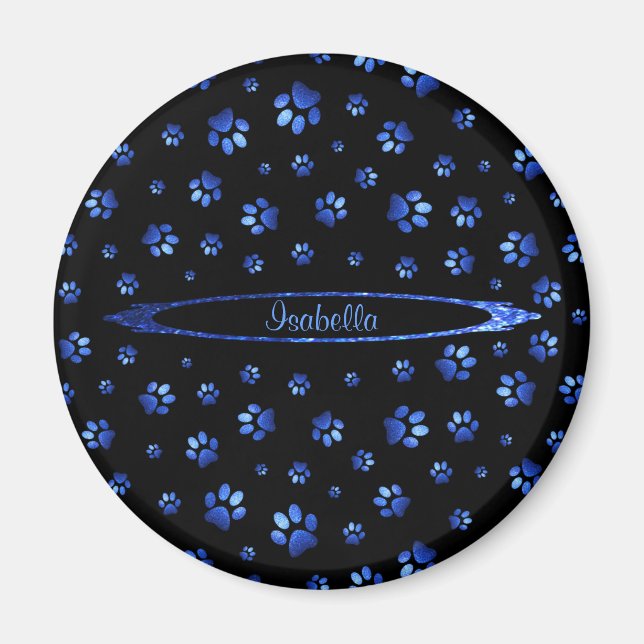 Blått glitter hund tass mönster Monogram Magnet (Framsidan)