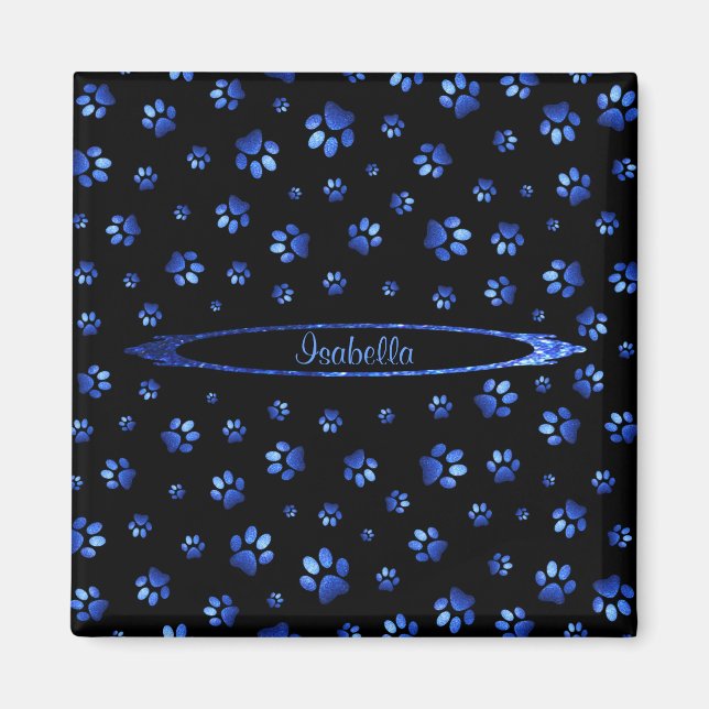 Blått glitter hund tass mönster Monogram Magnet (Framsidan)