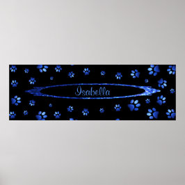 Blått glitter hund tass mönster Monogram Poster