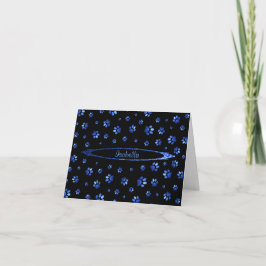 Blått glitter hundvalksmönster Monogram Kort