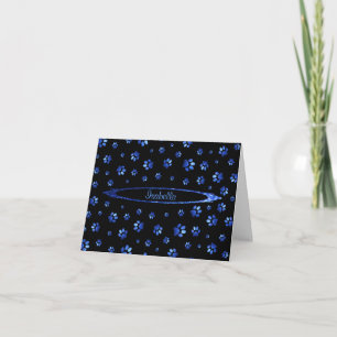 Blått glitter hundvalksmönster Monogram Kort