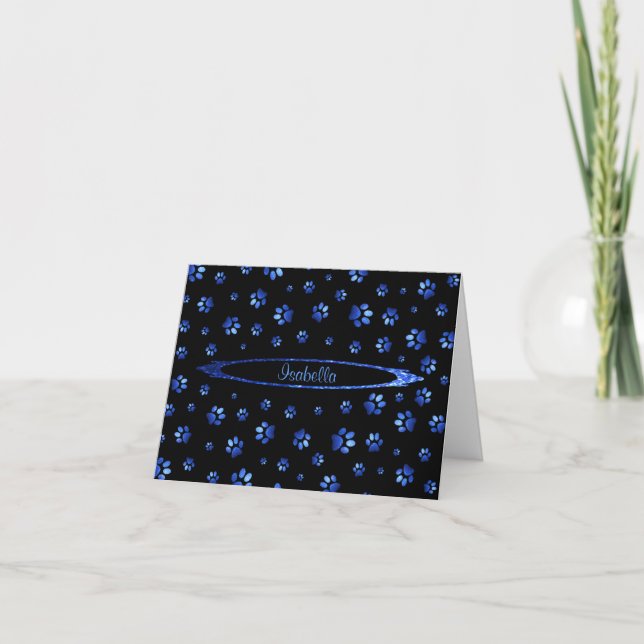 Blått glitter hundvalksmönster Monogram Kort (Framsida)