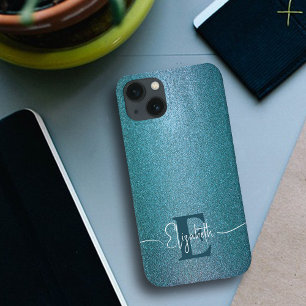 Blått glitter Monogram-telefonväska