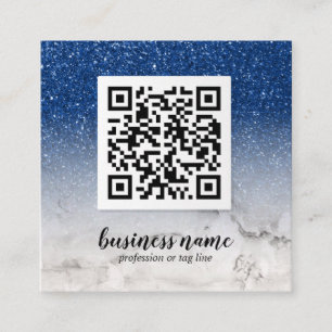 Blått Glitter Ombre Cursive QR CODE social ikon Fyrkantigt Visitkort