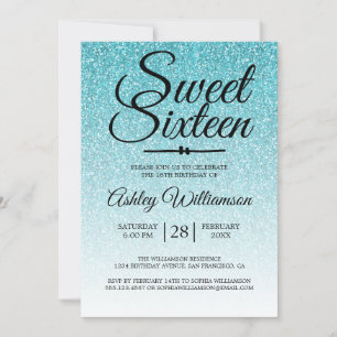 Blått Glitter Ombre Sweet 16 Birthday Inbjudningar