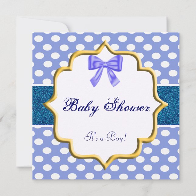 Blått Glitter Polka Dot Baby Shower-inbjudan Inbjudningar (Framsida)