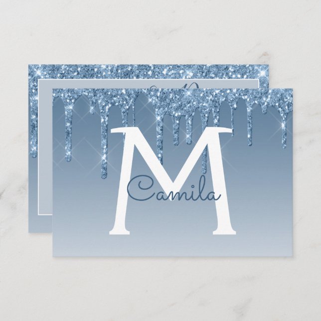 Blått Glitter Quinceanera Spara datum Inbjudningar (Fram/baksida)