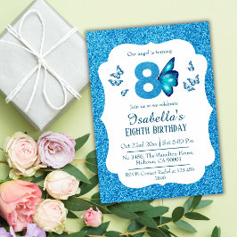 Blått glitter, söt, lysande 8-årsdag inbjudningar