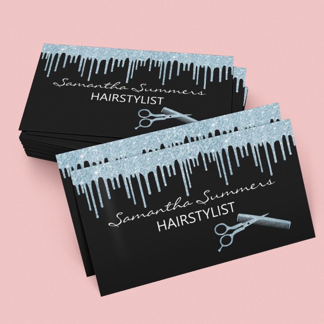 Blått Glitter: Titta på Hairstylist-penselsax Visitkort (Skapare uppladdad)