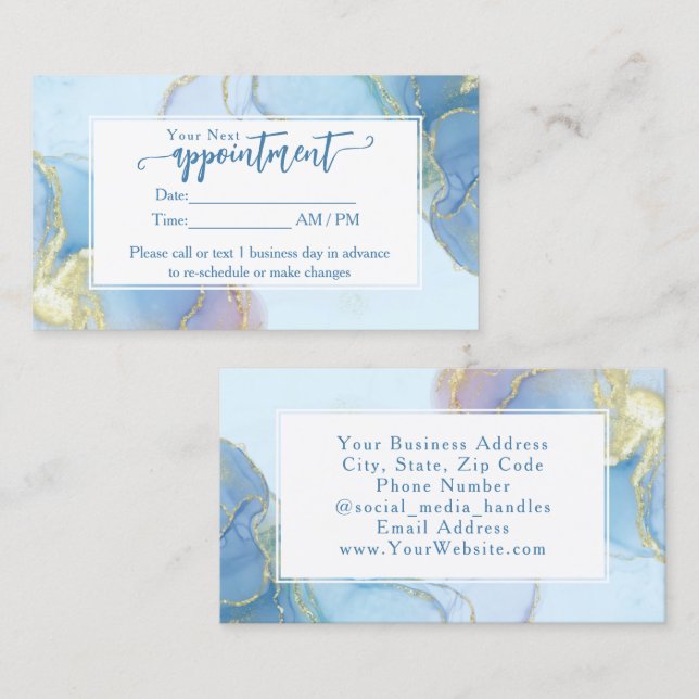 Blått Glitter-vattenfärg Mode Modern Möte Visitkort (Fram/baksida)