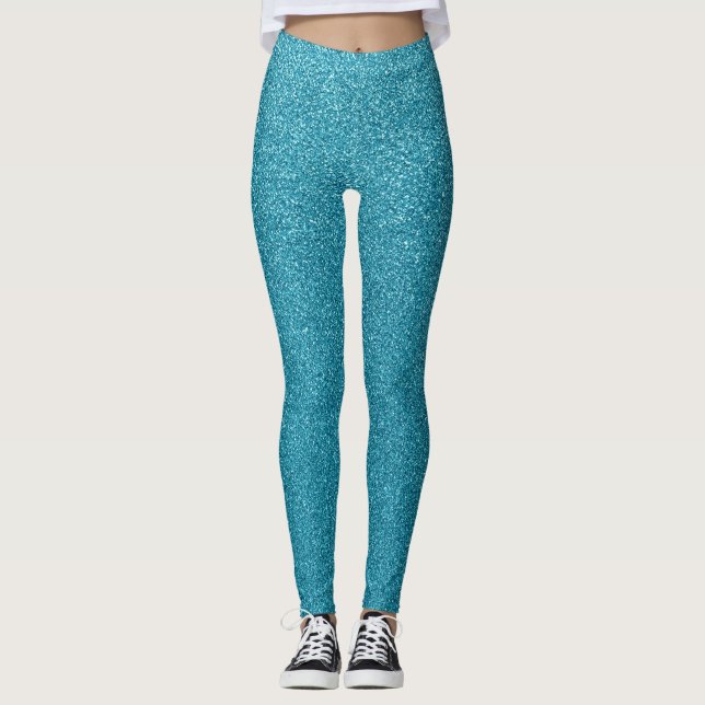 Blått glittrat utseende leggings (Framsida)