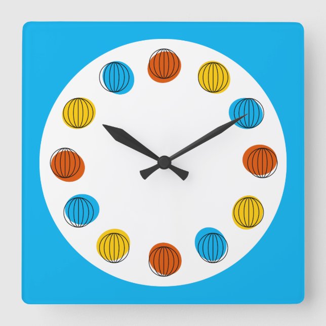 Blått glob klockblått fyrkantigt fyrkantig klocka (Framsida)