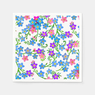 Blått glömmer att jag inte blommor skyler över pappersservett