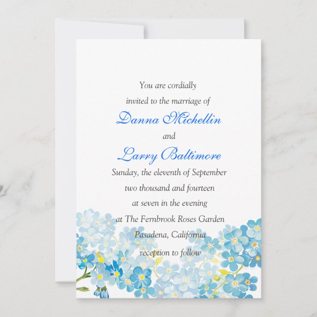 Blått glömmer mig som inte gifta sig inbjudan (Framsida)