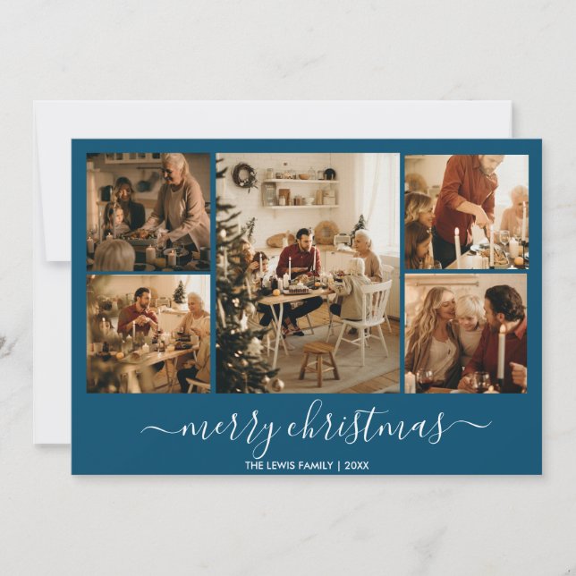 Blått God jul 5-foto-Helgdag Julkort (Framsida)