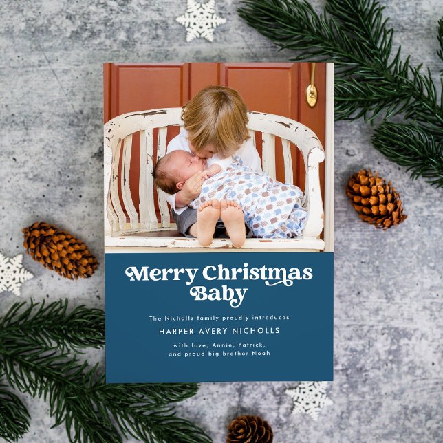Blått God jul Baby-meddelande Julkort (Skapare uppladdad)