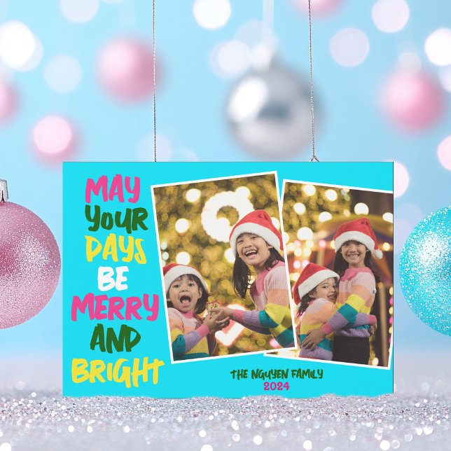 Blått God jul två fotokollage Julkort (Skapare uppladdad)