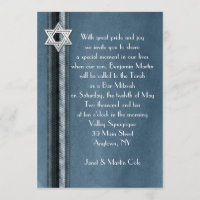 Blått görad randig pubMitzvah inbjudan