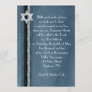 Blått görad randig pubMitzvah inbjudan