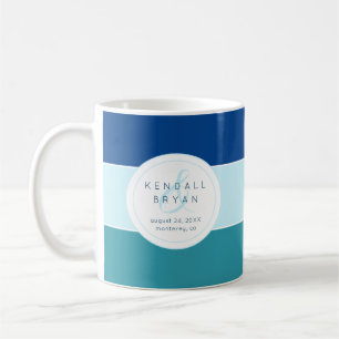 Blått görar randig bröllopsdagkaffemuggen kaffemugg