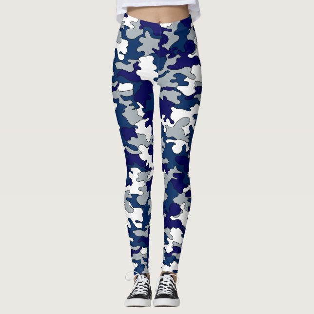 Blått- & grå färgCamo damasker Leggings (Framsida)