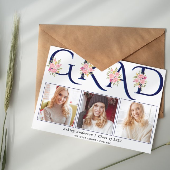 Blått GRAD-typografi rosa ros-foto studenten Meddelande (Skapare uppladdad)