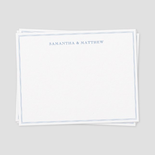 Blått Gräns-anteckningskort för Dubbla Anteckningskort (Classic vintage blue double border couple note card)