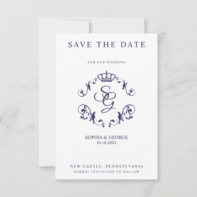 Blått Gräns av prydnadsdjur med Krona & Initialer (Framsida)