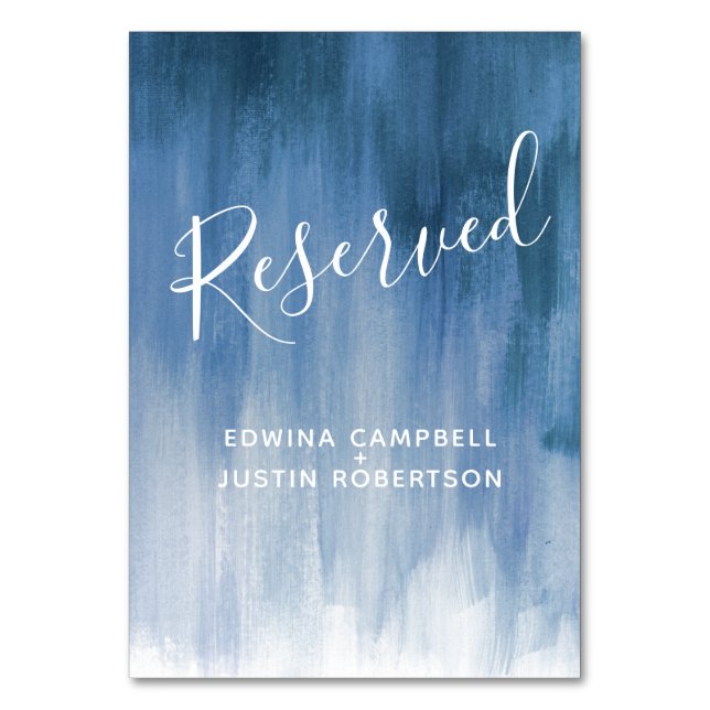 Blått grått abstrakt tvättar modernt konst bord re bordsnummer (Baksidan)