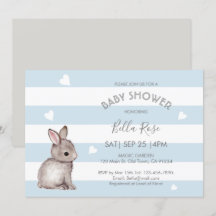 Blått Grått Bunny Baby Shower-inbjudningar