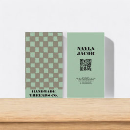 Blått Grått Checkerboard Mönster QR-kod handgjord  Visitkort