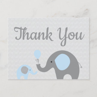 Blått Grått Elephant Baby Shower Tack vykort