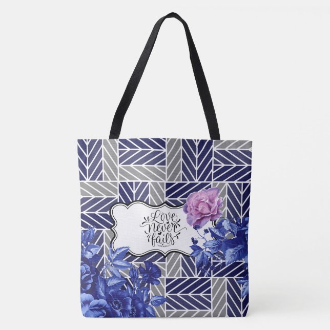 Blått/Grått Geometric Blommigt Mode Tote Tygkasse (Framsida)