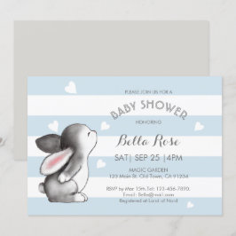 Blått Grått Heart Bunny Baby Shower-inbjudningar Inbjudningar
