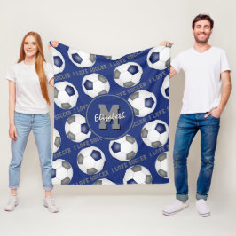 blått grått-lag färg I kärlek-fotboll mönster Fleecefilt