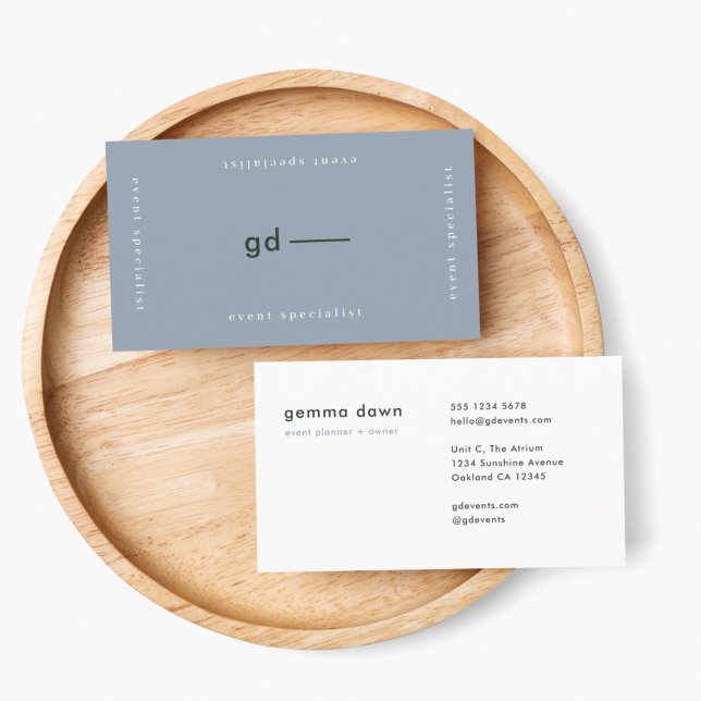 Blått Grått Modern Minimalist, enkelt Monogram Visitkort (Skapare uppladdad)