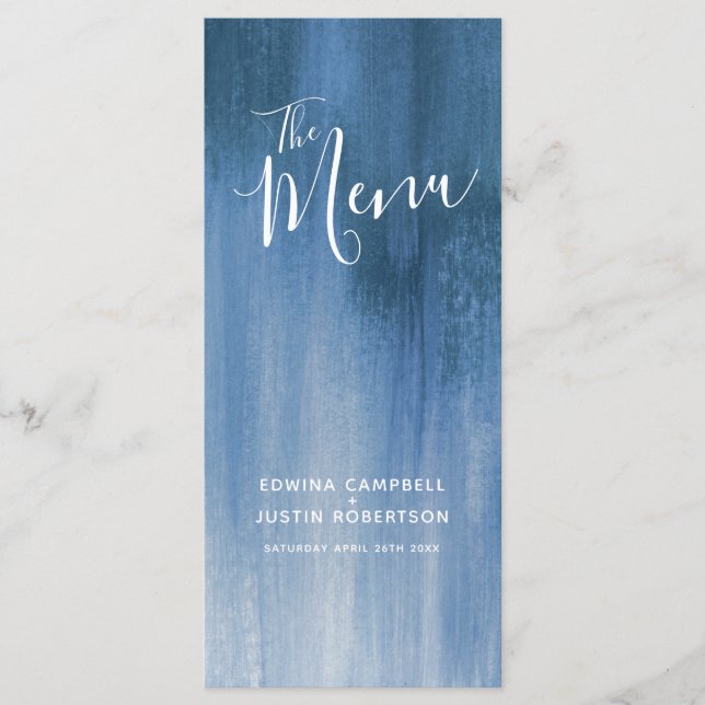 Blått grått, modernt, graderat bröllop-menyrackspa meny (Framsida)