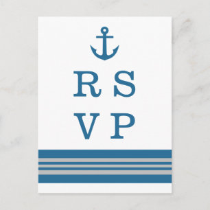 Blått Grått Nautical Anchor Bröllop OSA-vykort Inbjudan Vykort