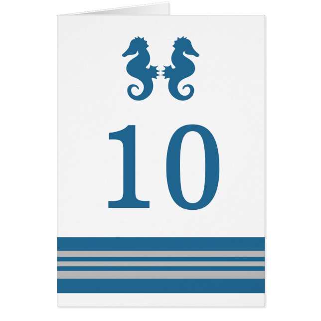Blått Grått Nautical Seahorse-Bordsnummer Card Hälsningskort (Framsidan)