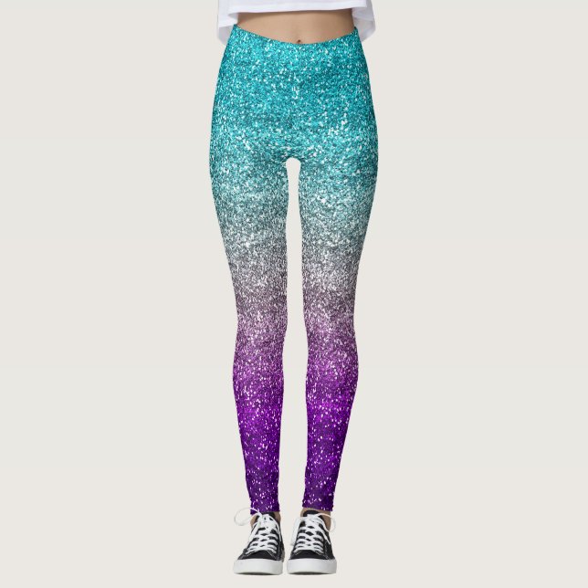 Blått, Grått och Lila Glitter Leggings (Framsida)