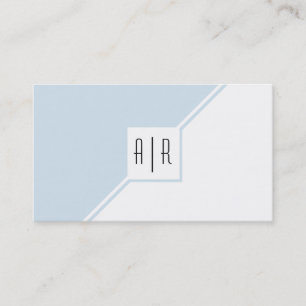 Blått grått och vitt monogram, modern geometrisk visitkort