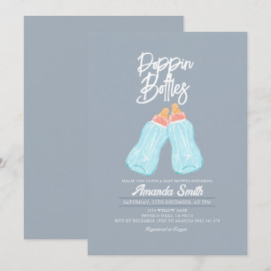 Blått Grått Poppin Flaskor Baby Shower-inbjudan Inbjudningar