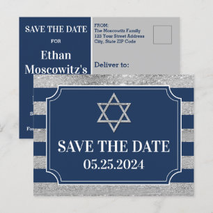 Blått, Grått Pub Mitzvah Spara datum vykort