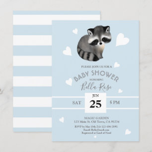 Blått Grått Raccoon Baby Shower-inbjudningar Inbjudningar